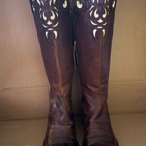 Brown Leather Cowboy Boots with Cutout Design